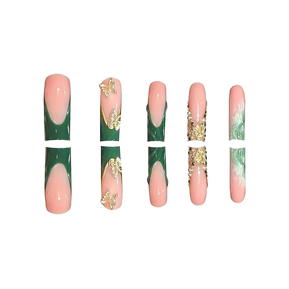 Ongles RUOKEXIN vert doree avec paillettes, style glamour instantané