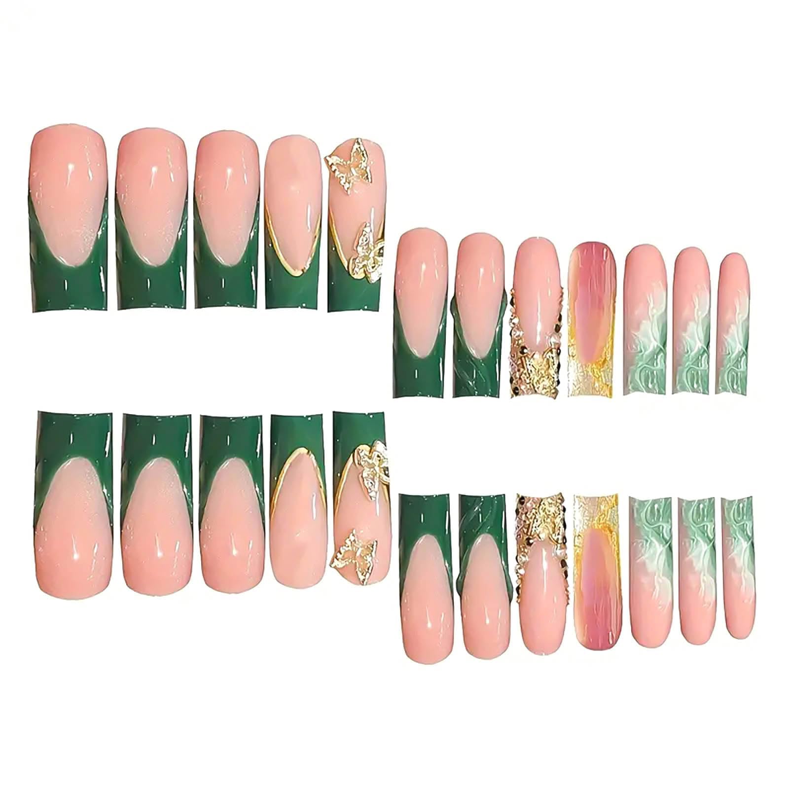 Ongles RUOKEXIN papillon 3D doré sur fond vert