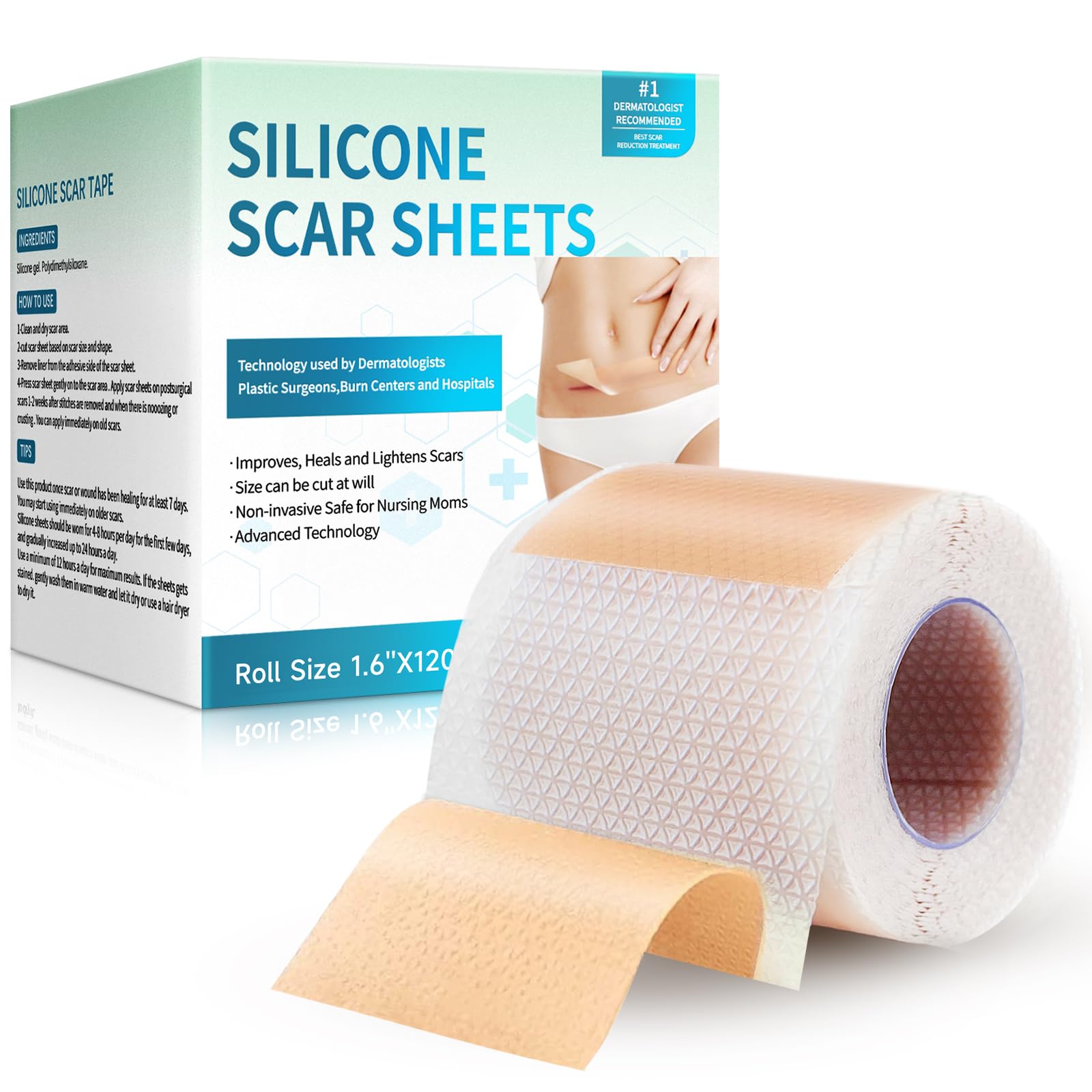 Rvlaim bande silicone cicatrice 1,6x120 pouces, couverture discrète et durable