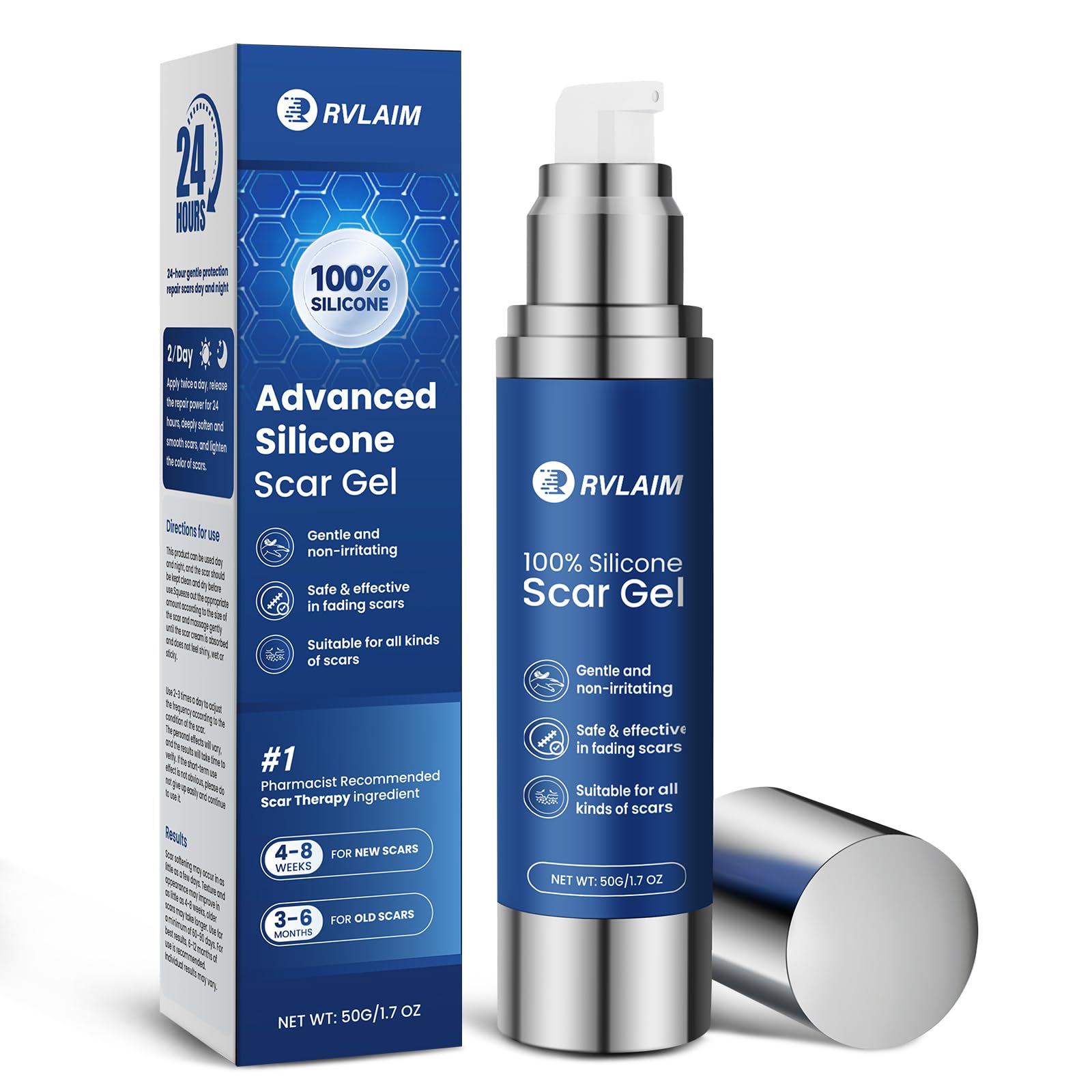 Rvlaim Gel Scar, flacon 50 ml, hydrate et prépare la peau cicatrisée.