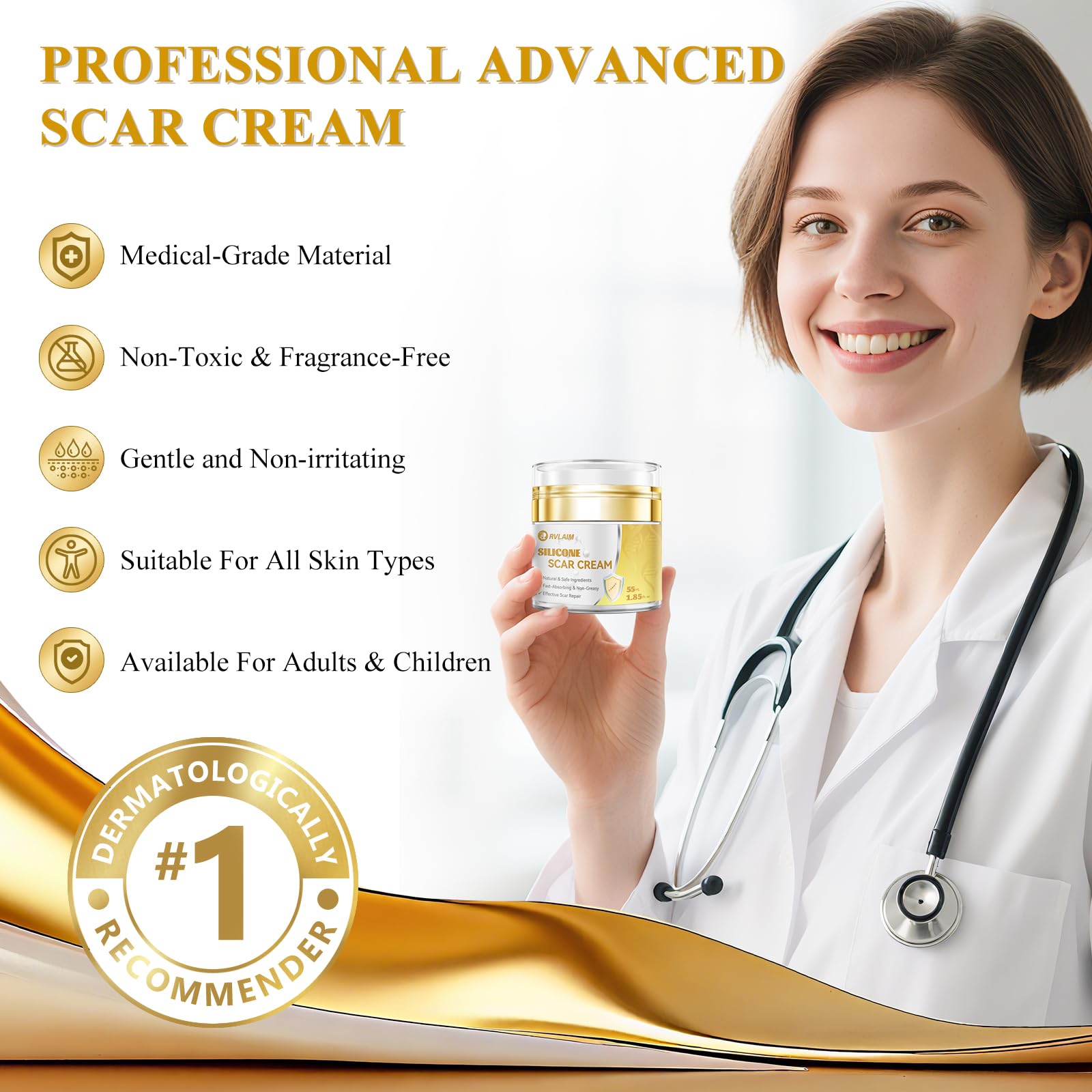 Rvlaim Scar Cream Silicone Gel – Emballage sûr et hypoallergénique.