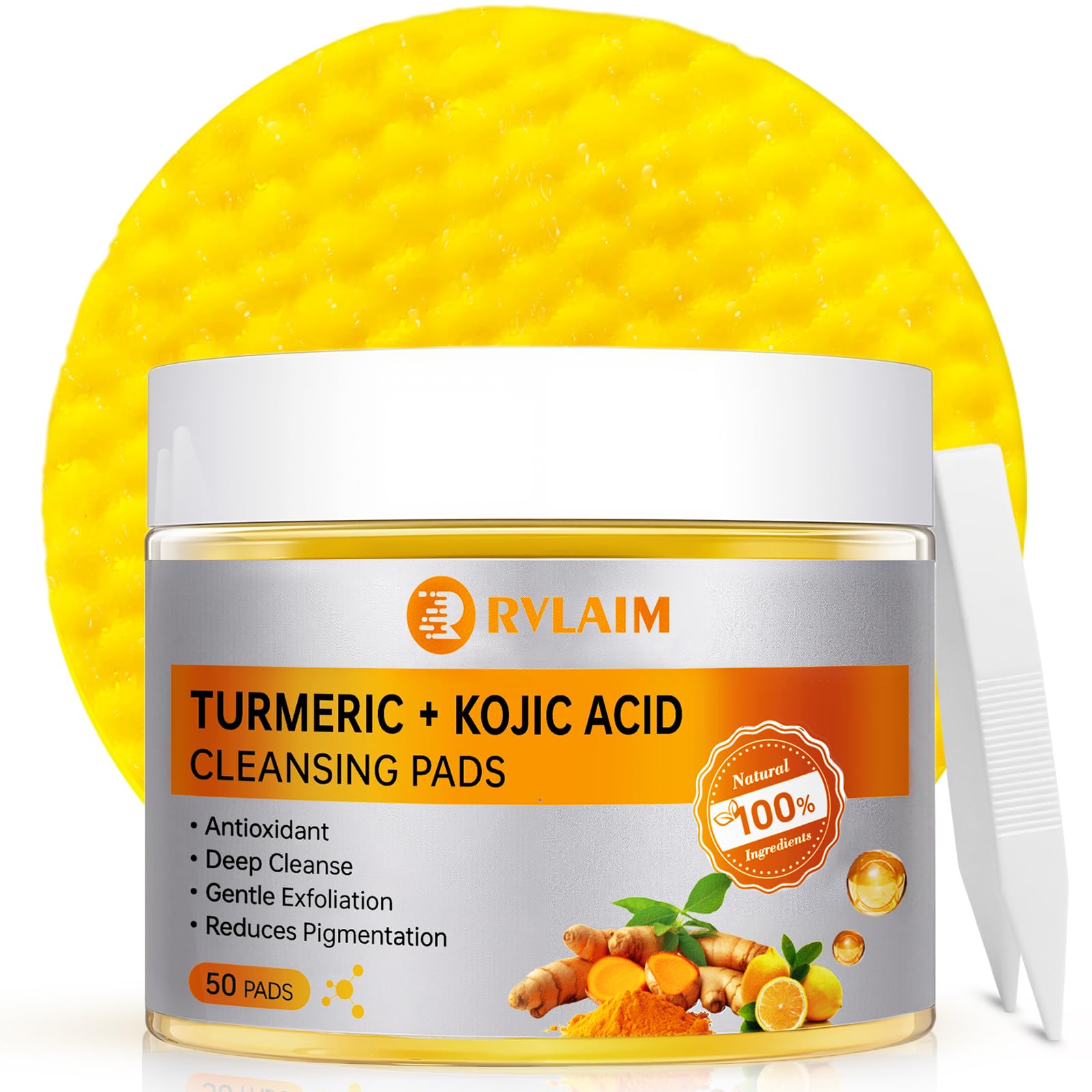 Rvlaim Turmeric Kojic Cleansing Pad closeup showing textured surface for exfoliation