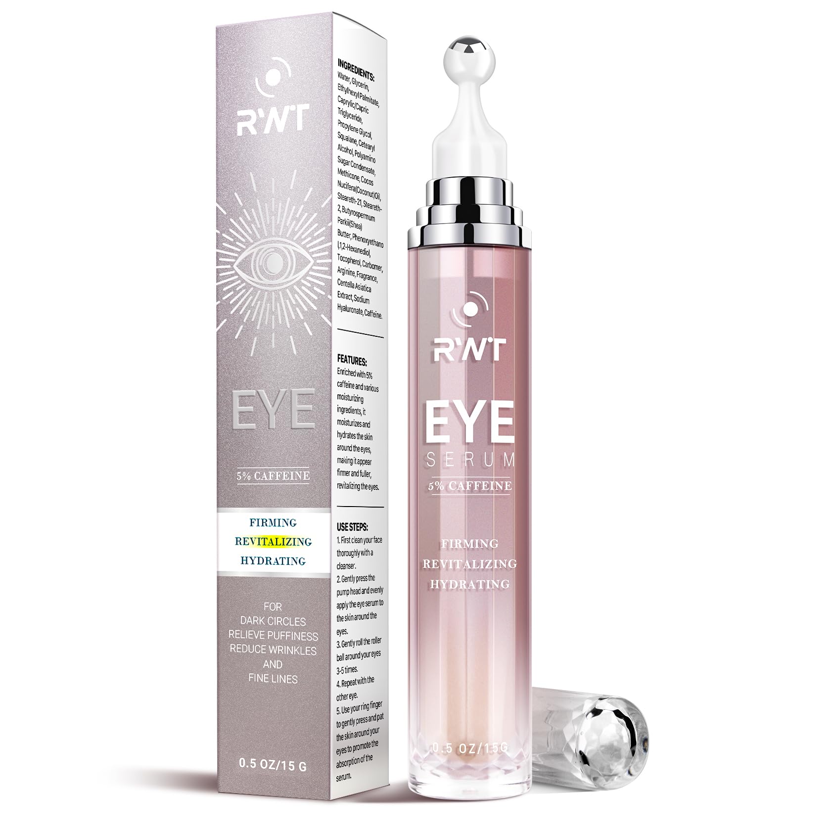 Tampak Rwt RWT 5% Caffeine Eye Serum & Under Eye Roller — 360° Eye Massage for Da ...