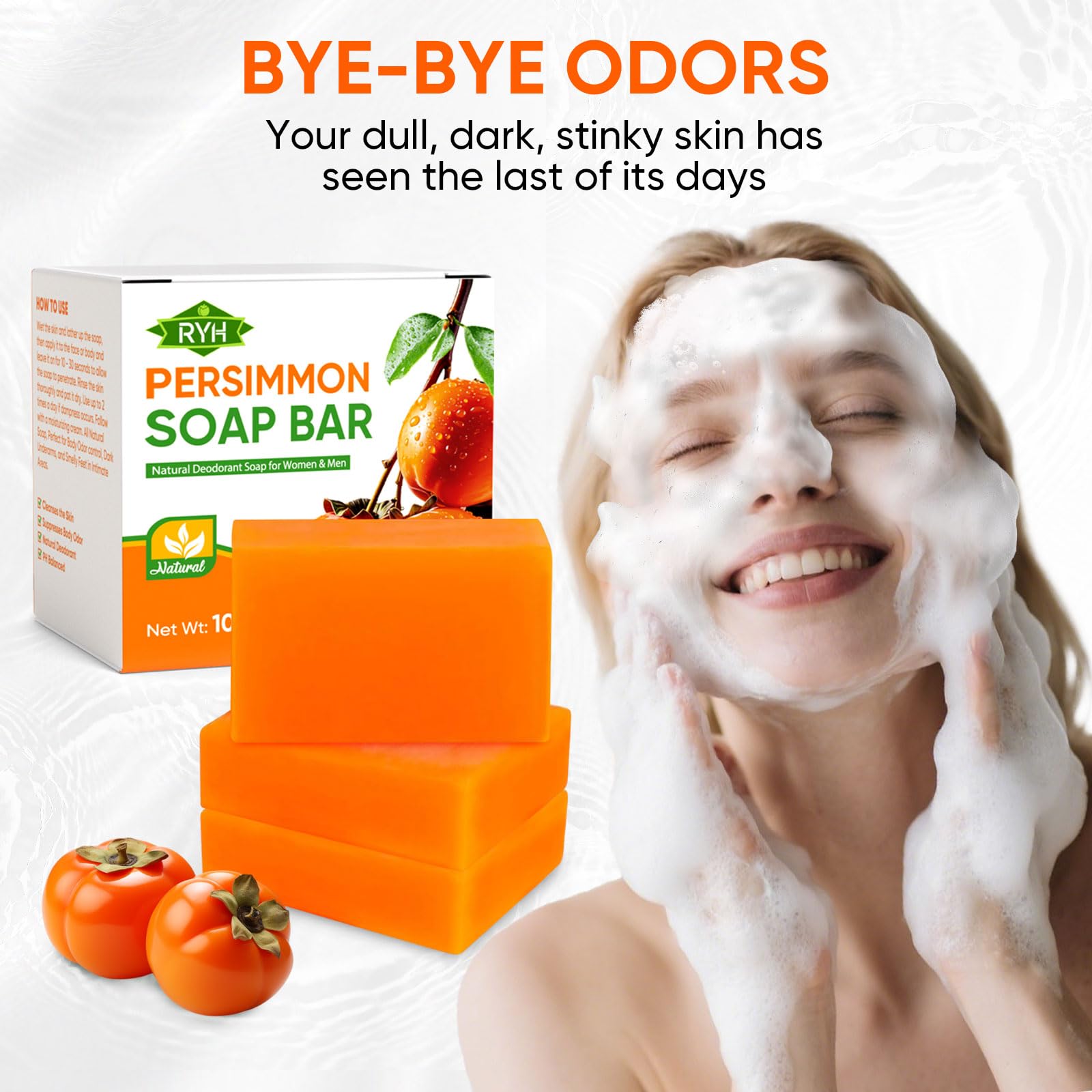 RYH Savon persimon anti-odeur doux pour pieds et aisselles.