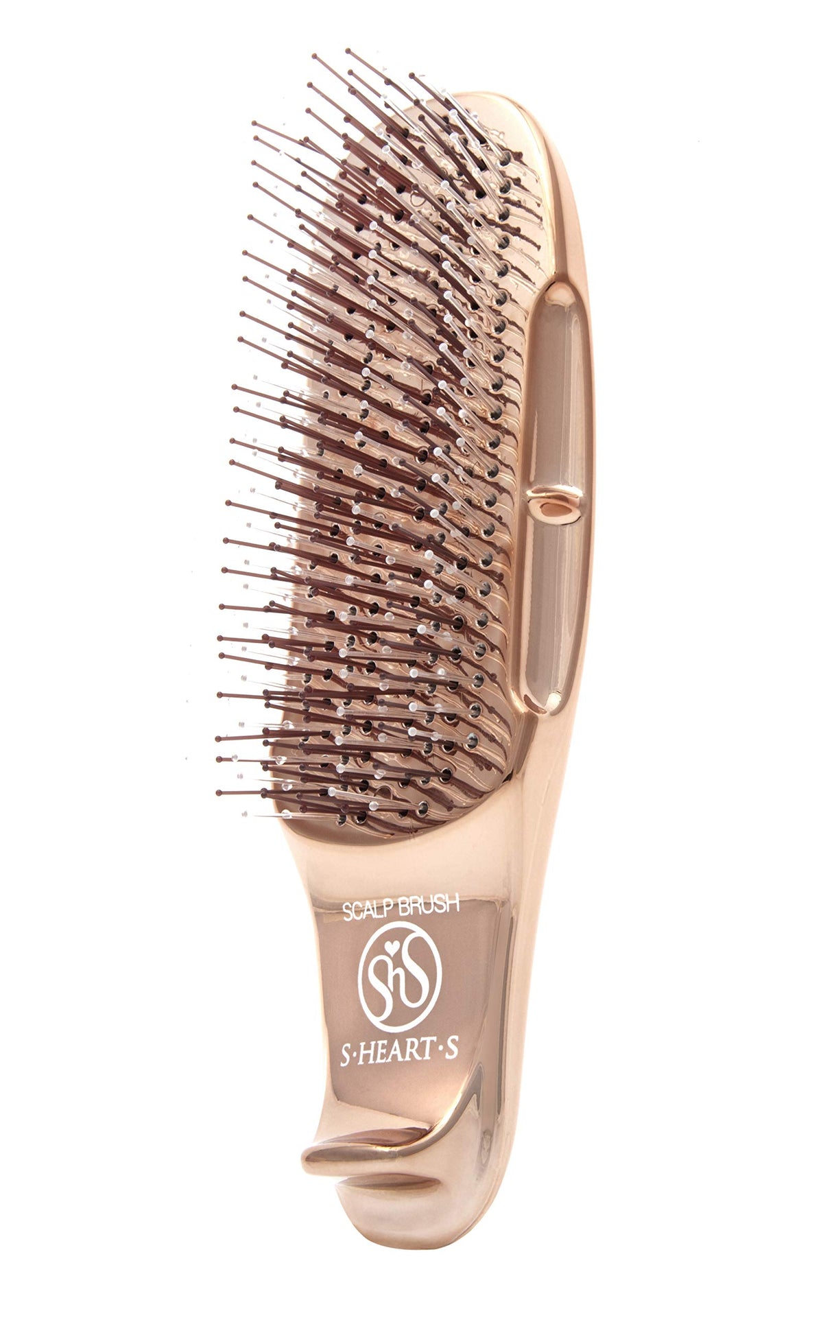 Brosse cuir chevelu s-heart-s rectangulaire pour exfolier en douceur.