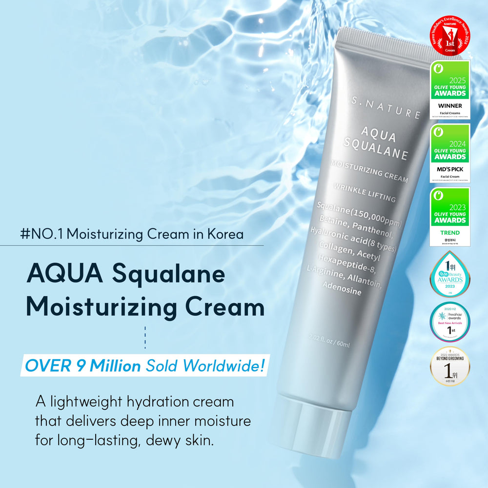 Texture onctueuse de S.NATURE Aqua Squalane sur peau propre et hydratée.