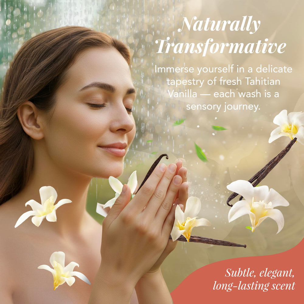 Saavy Naturals Gel Douche parfum Vanille Tahitienne pour une douceur sensorielle.