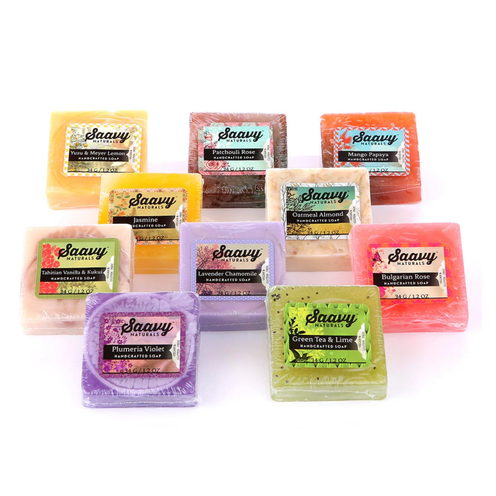 Saavy Naturals mini savon hydratant, 10 barres, lavage quotidien en douceur.