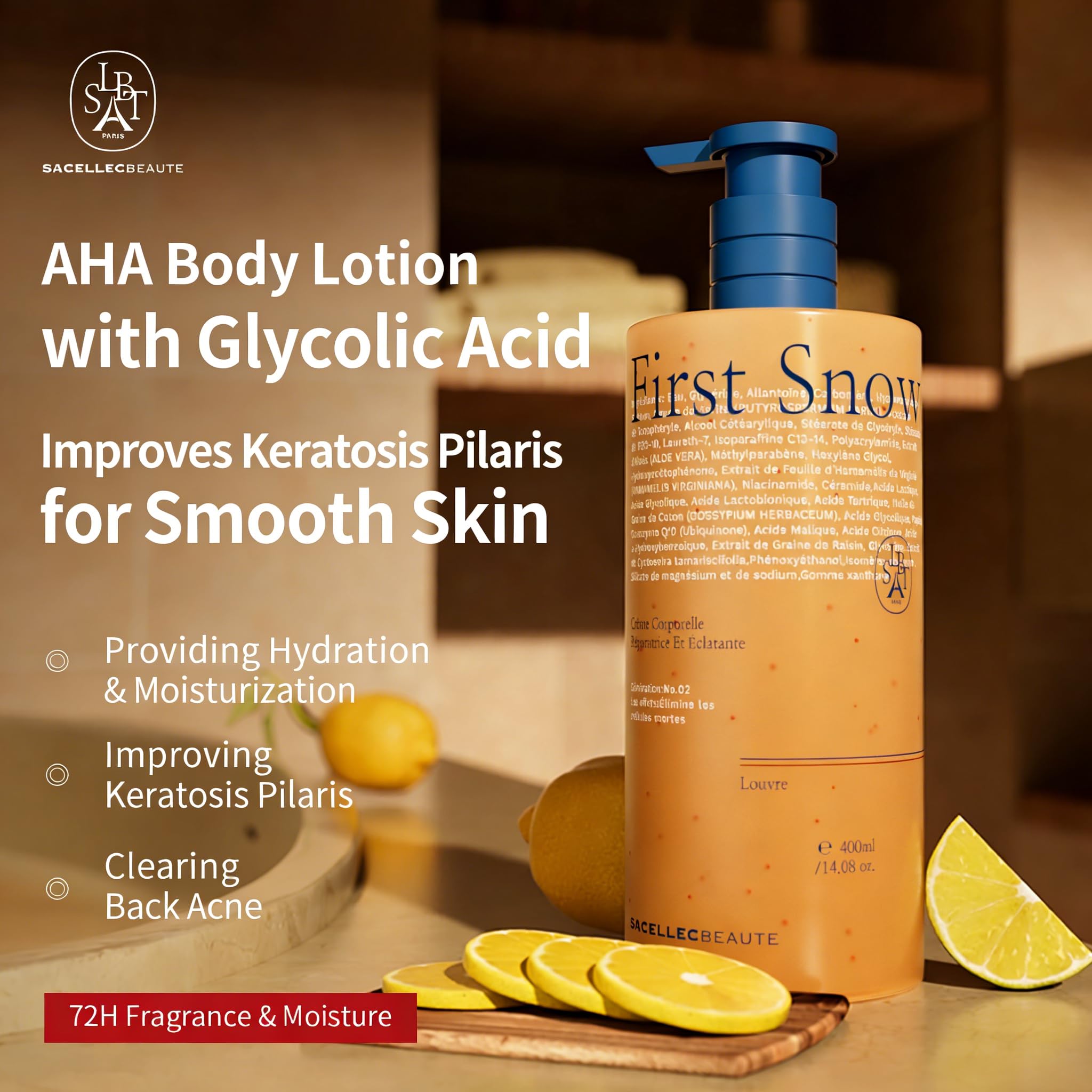 Texture légère de la lotion SACELLEC BEAUTE AHA 12% s'imprégnant rapidement sans gras.
