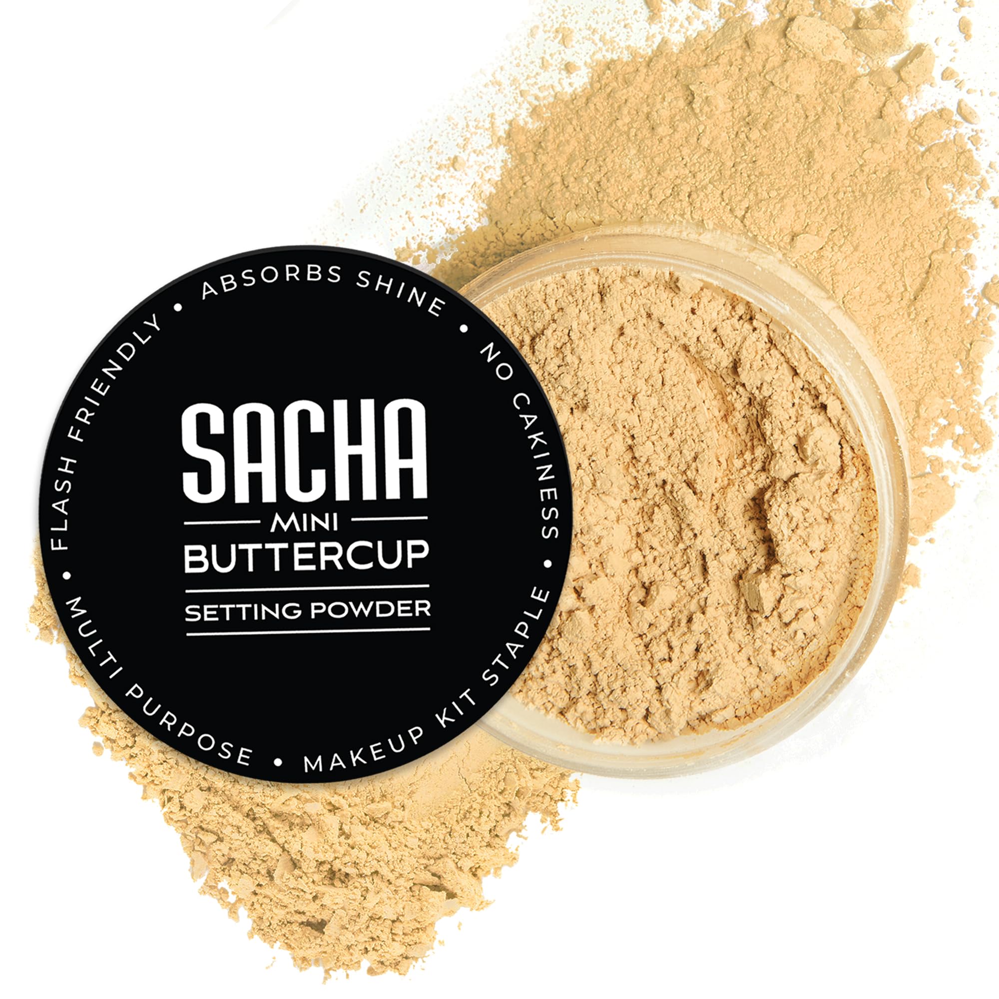 Sacha Buttercup Mini Poudre libre – emballage compact pour voyages et retouches.