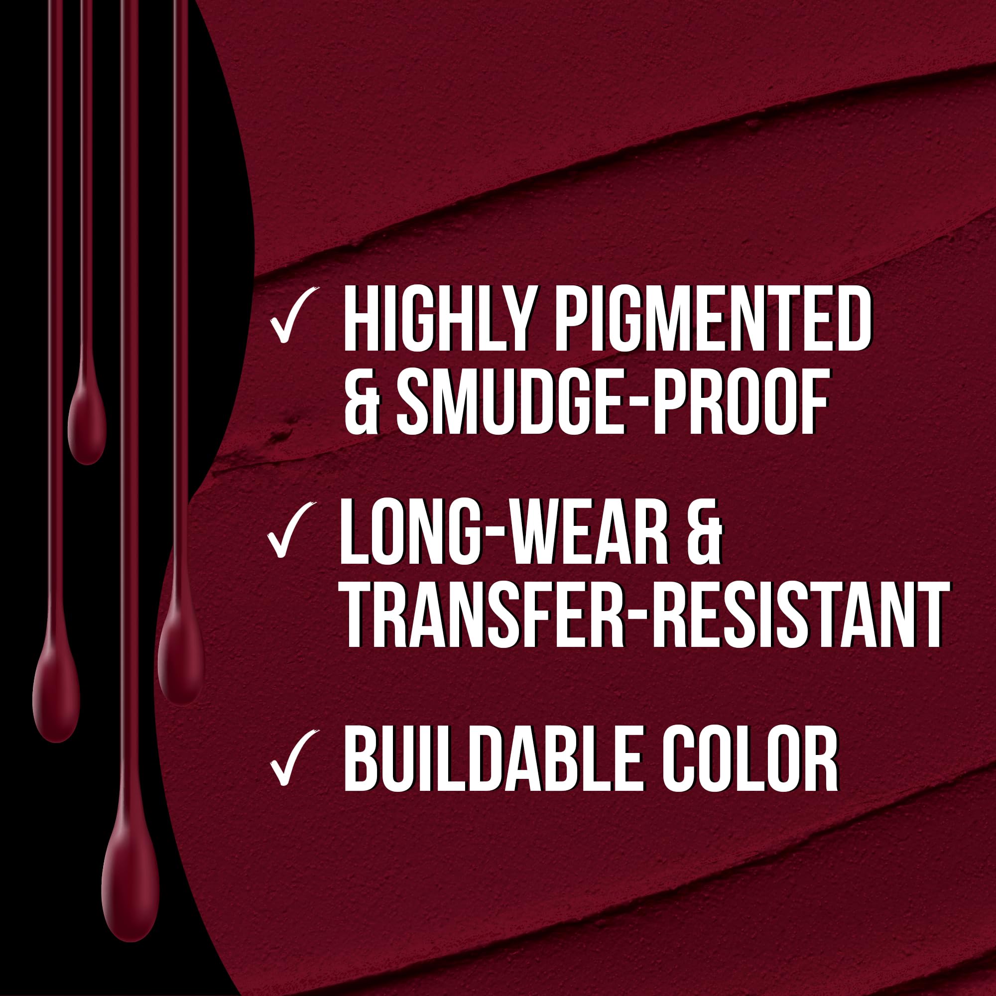 Confort hydratant du rouge velours liquide pendant toute la journée.
