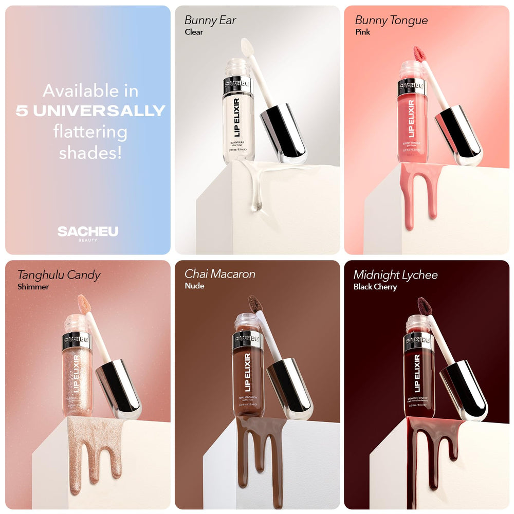 Brillance durable et effet soin avec Sacheu Lip Elixir.