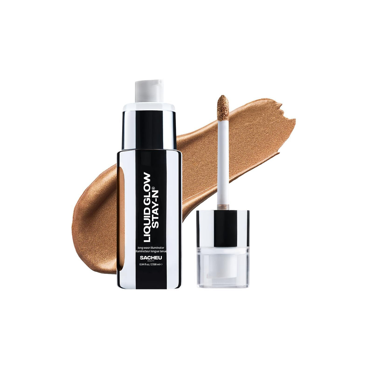 Sacheu Liquid Glow STAY-N: flacon-pompe pour une application précise et éclat durable.
