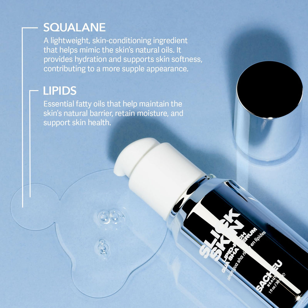 Sacheu Slick Skin: surface glissante pour massage visage avec huile squalane.
