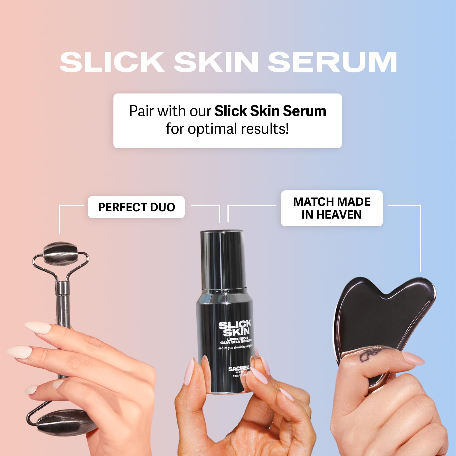 Sacheu Slick Skin: massage gua sha avec surface douce et multi-usages.
