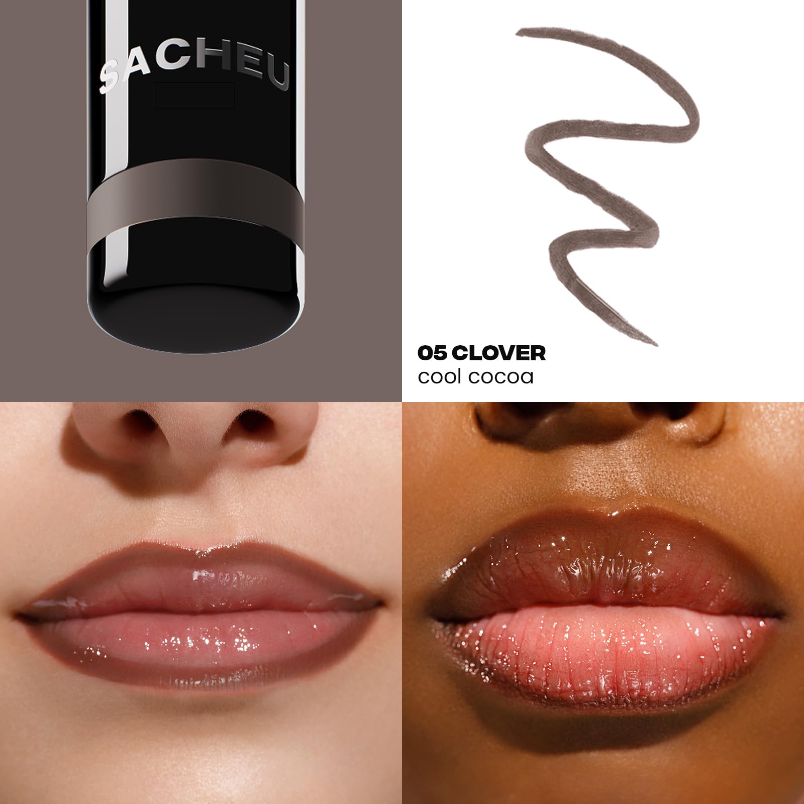 Aperçu avant/après de Sacheu Stay-N Lip Stain sur les lèvres.