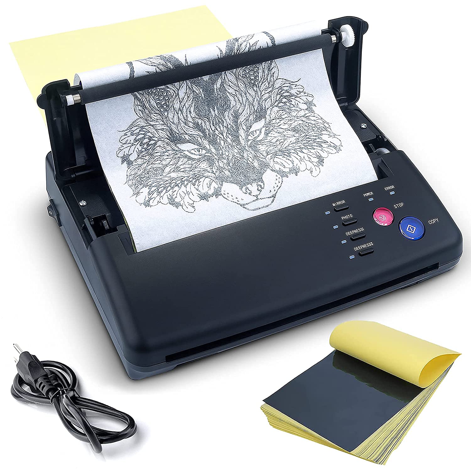 Sacnahe imprimante stencil thermique noir en action, transfert rapide et précis.