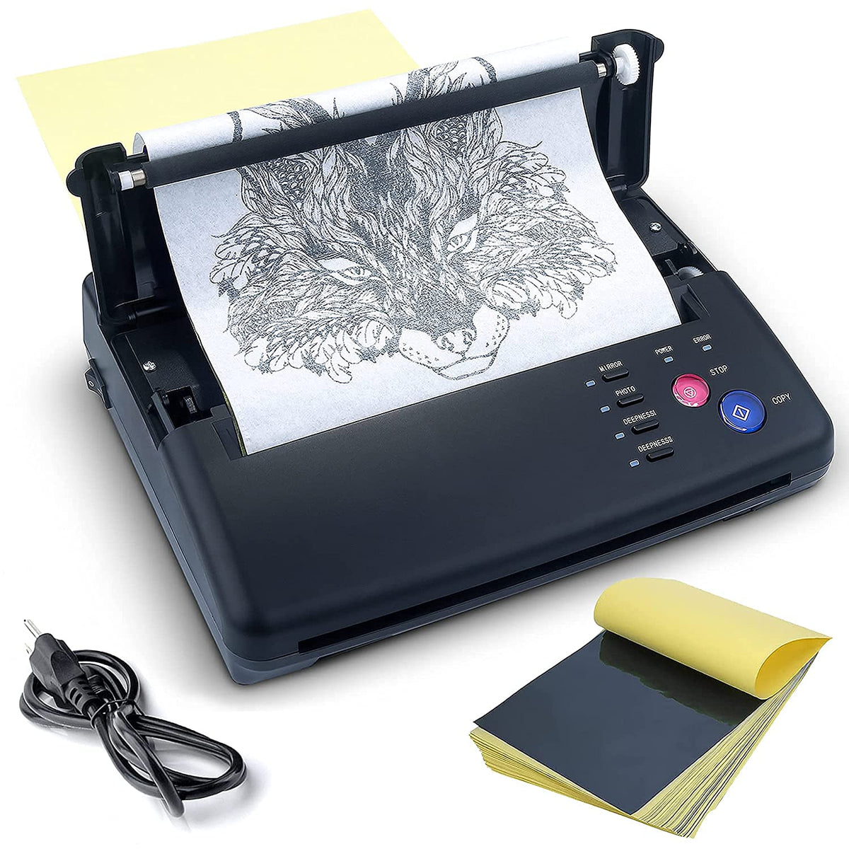Sacnahe imprimante stencil thermique noir en action, transfert rapide et précis.