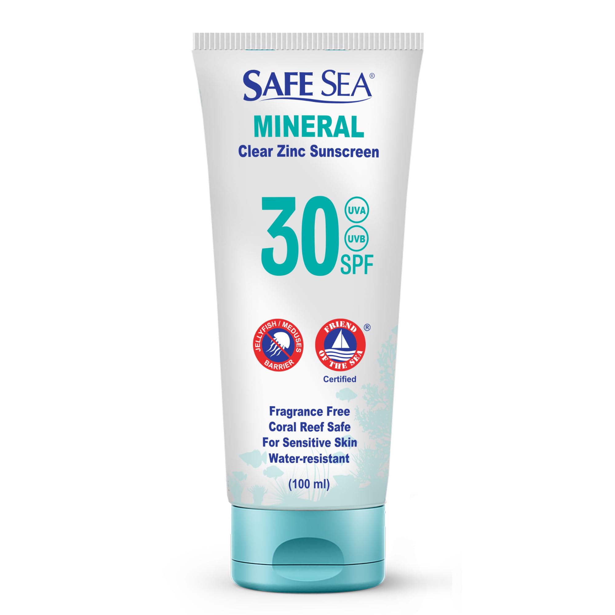 Safe Sea: bouteille de crème solaire zinc pour visage et corps, sans traces blanches.