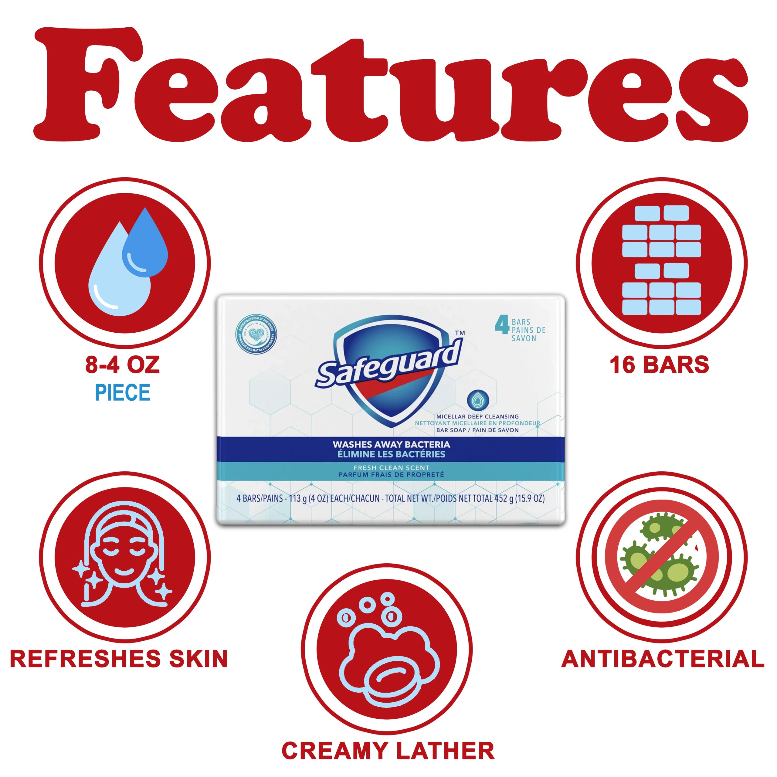 Safeguard: lot de quatre barres, pratique pour la famille et les voyages.
