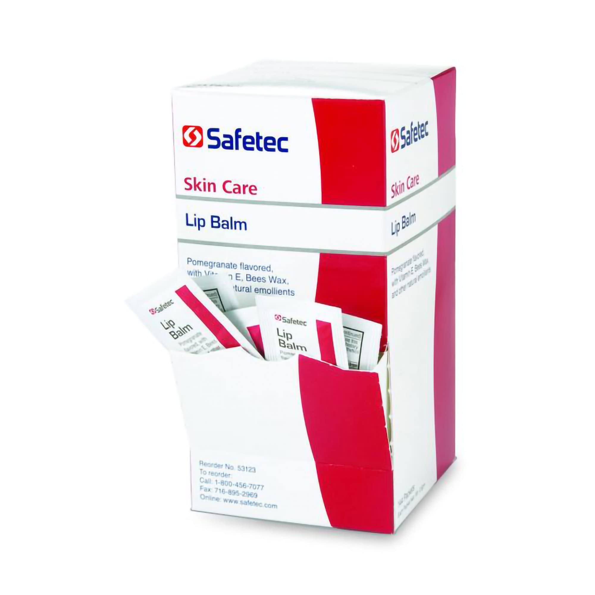 Safetec baume à lèvres en sachet individuel, hydratation pratique pour lèvres sèches.