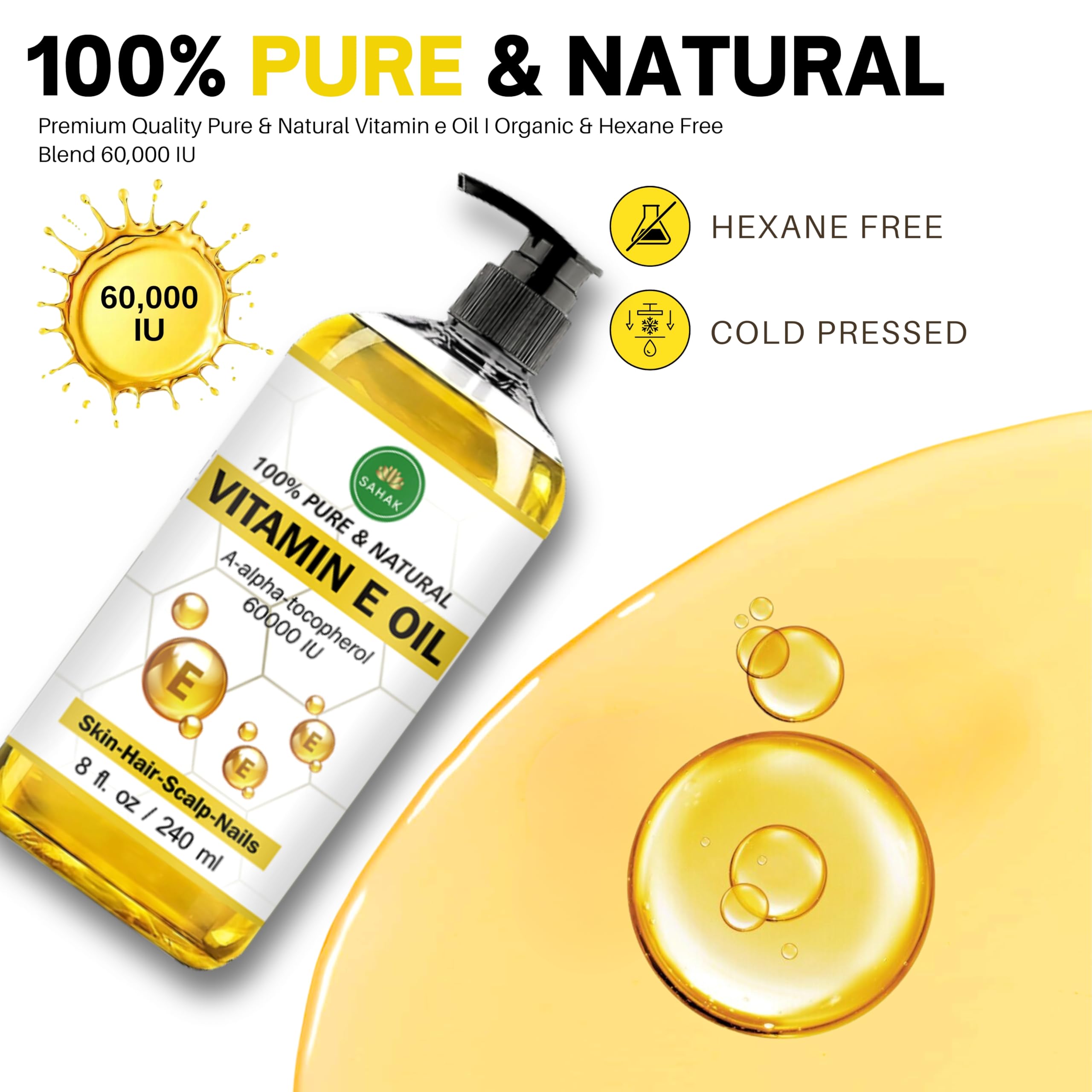 SAHAK Huile Vitamine E – goutte-sur-main pour une application précise et économique