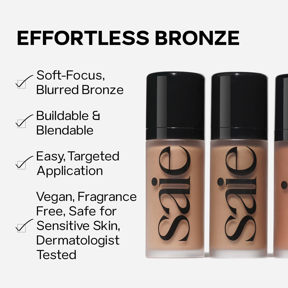 Contour doux avec Saie Dew Bronze dans les ombres pour un modelage subtil.
