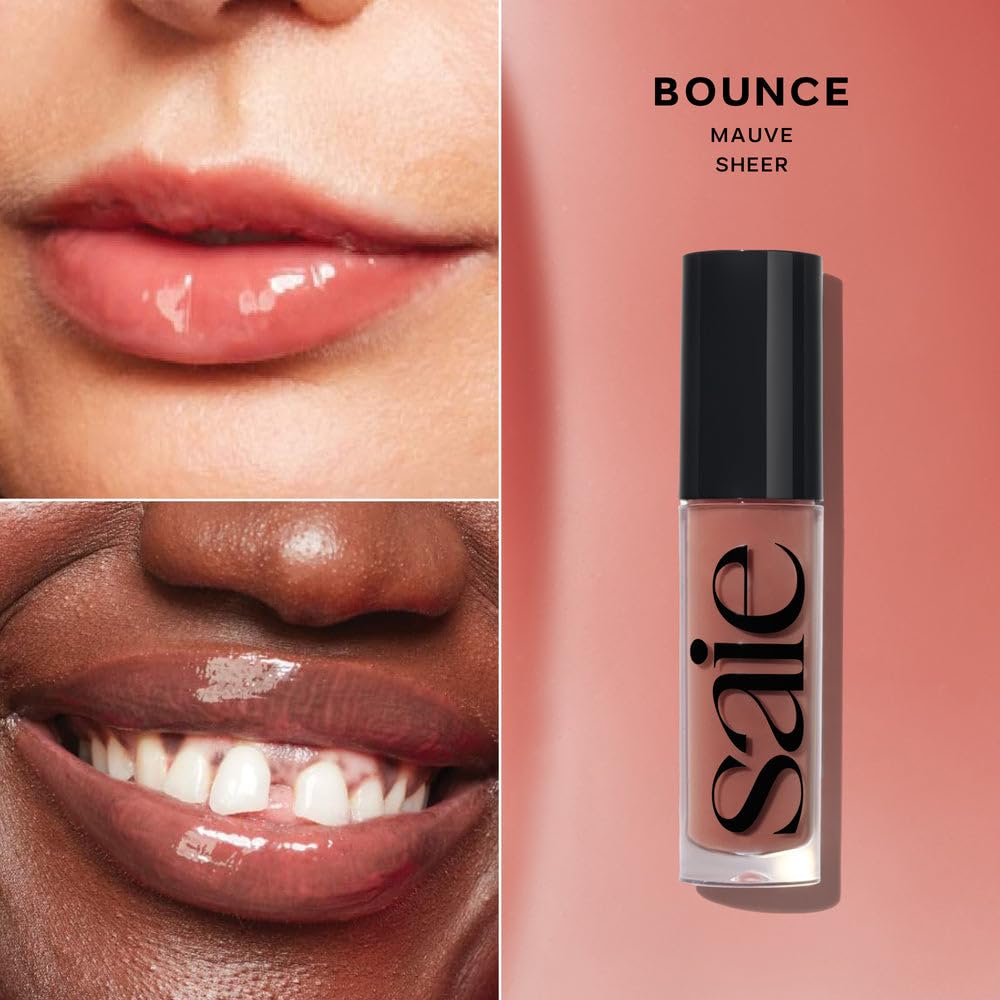 Saie Glossybounce Disco, bouteille rose avec paillettes, éclat et brillance durable.