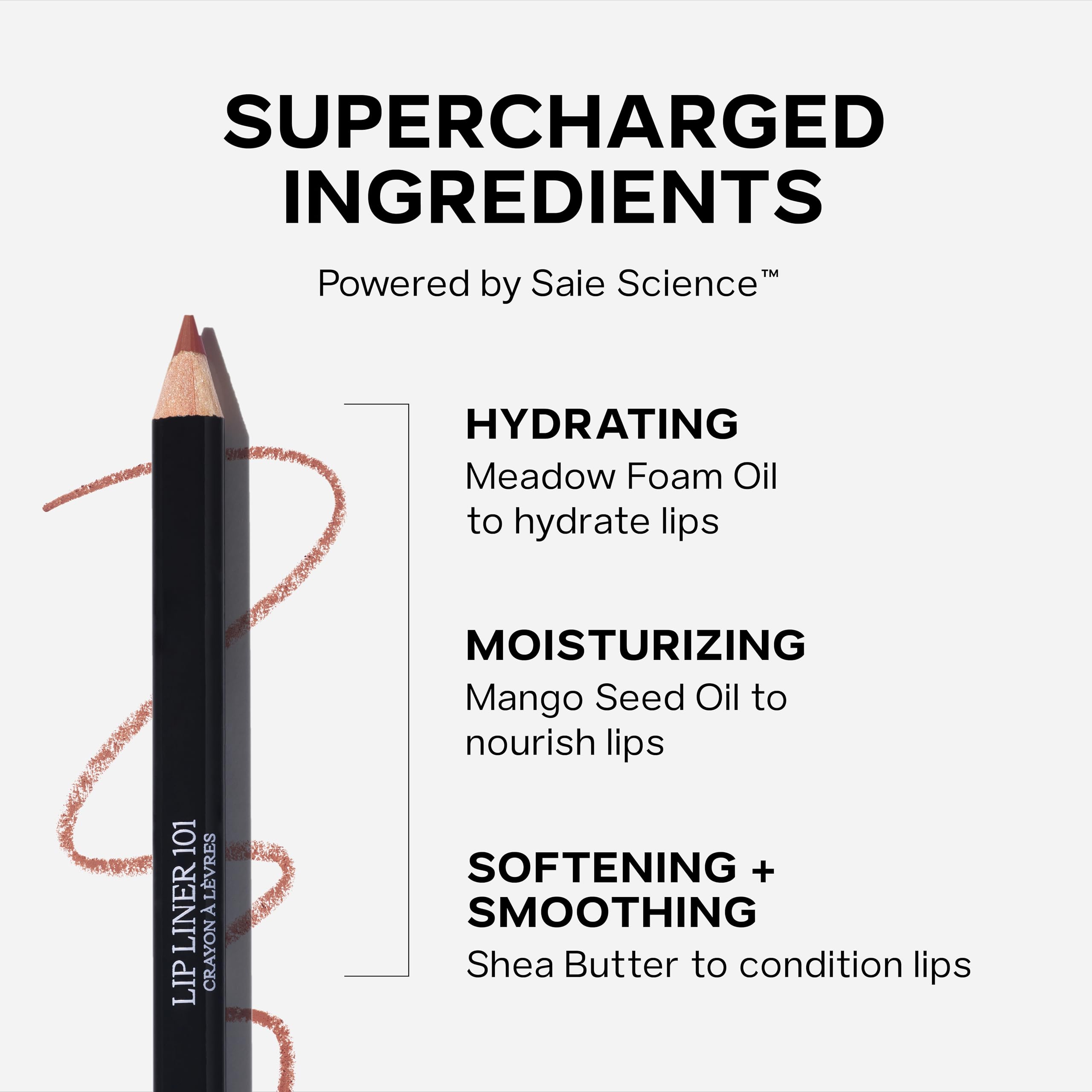 Saie Lip Liner 101 shea butter detail for comfortable wear.