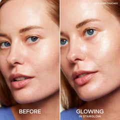 Application des doigts avec Saie Mini Glowy Super Gel pour hydratation lumineuse.