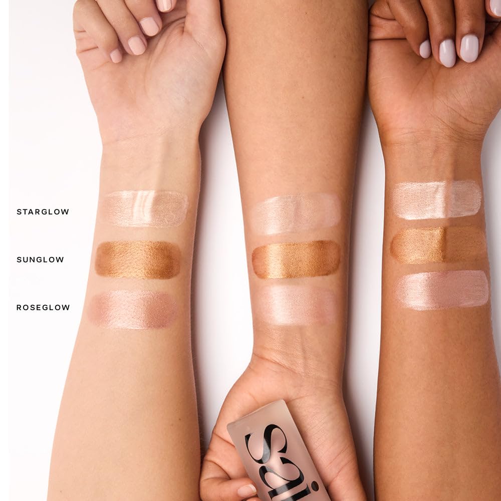 Saie Mini Glowy Super Gel Trio Roseglow, lumière rosée subtile sur la peau.