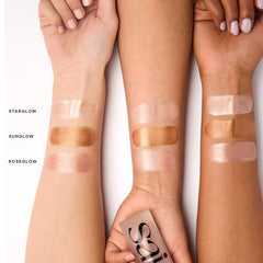 Saie Mini Glowy Super Gel Trio Roseglow, lumière rosée subtile sur la peau.