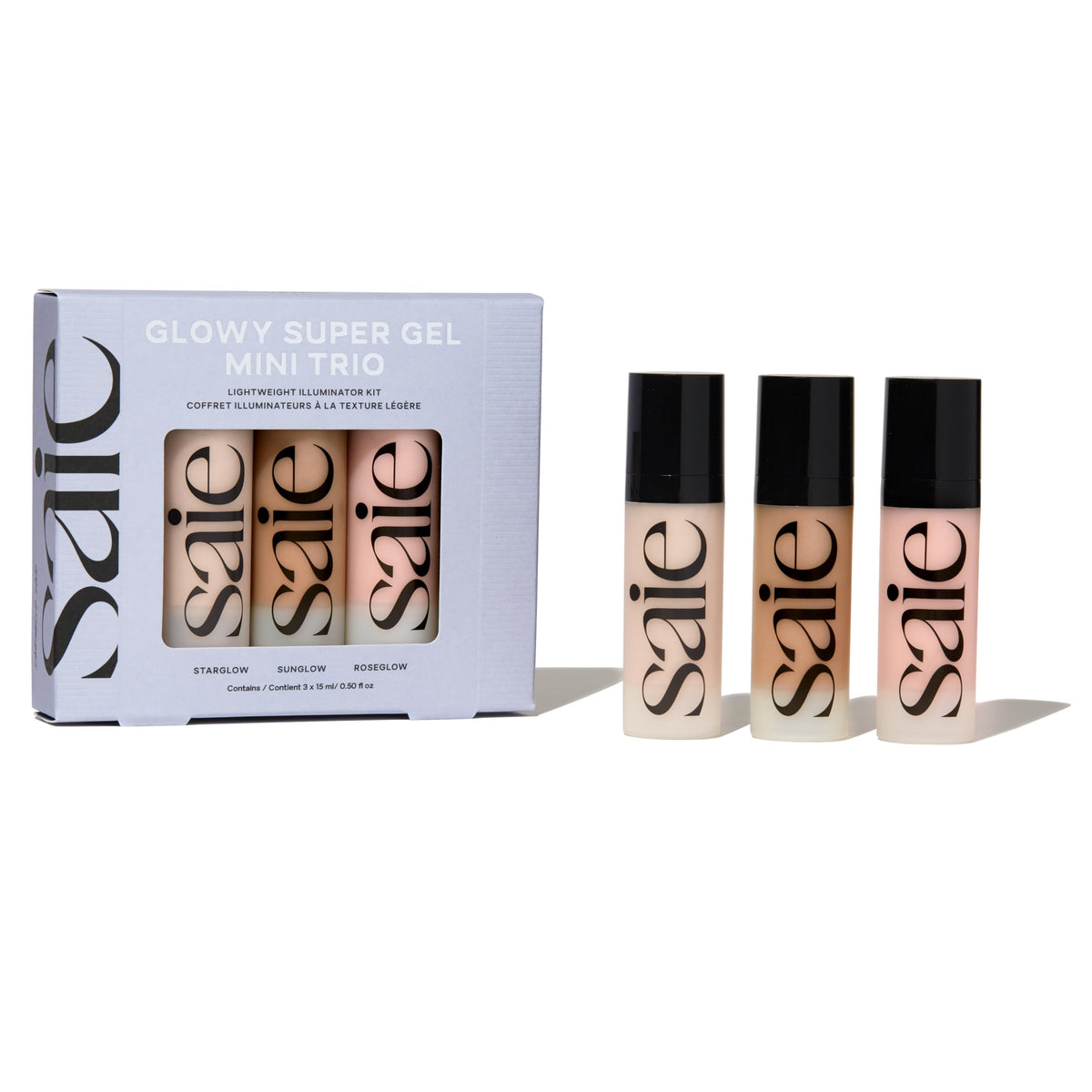 Saie Mini Glowy Super Gel Trio Starglow, application lumineuse légère sur les pommettes.
