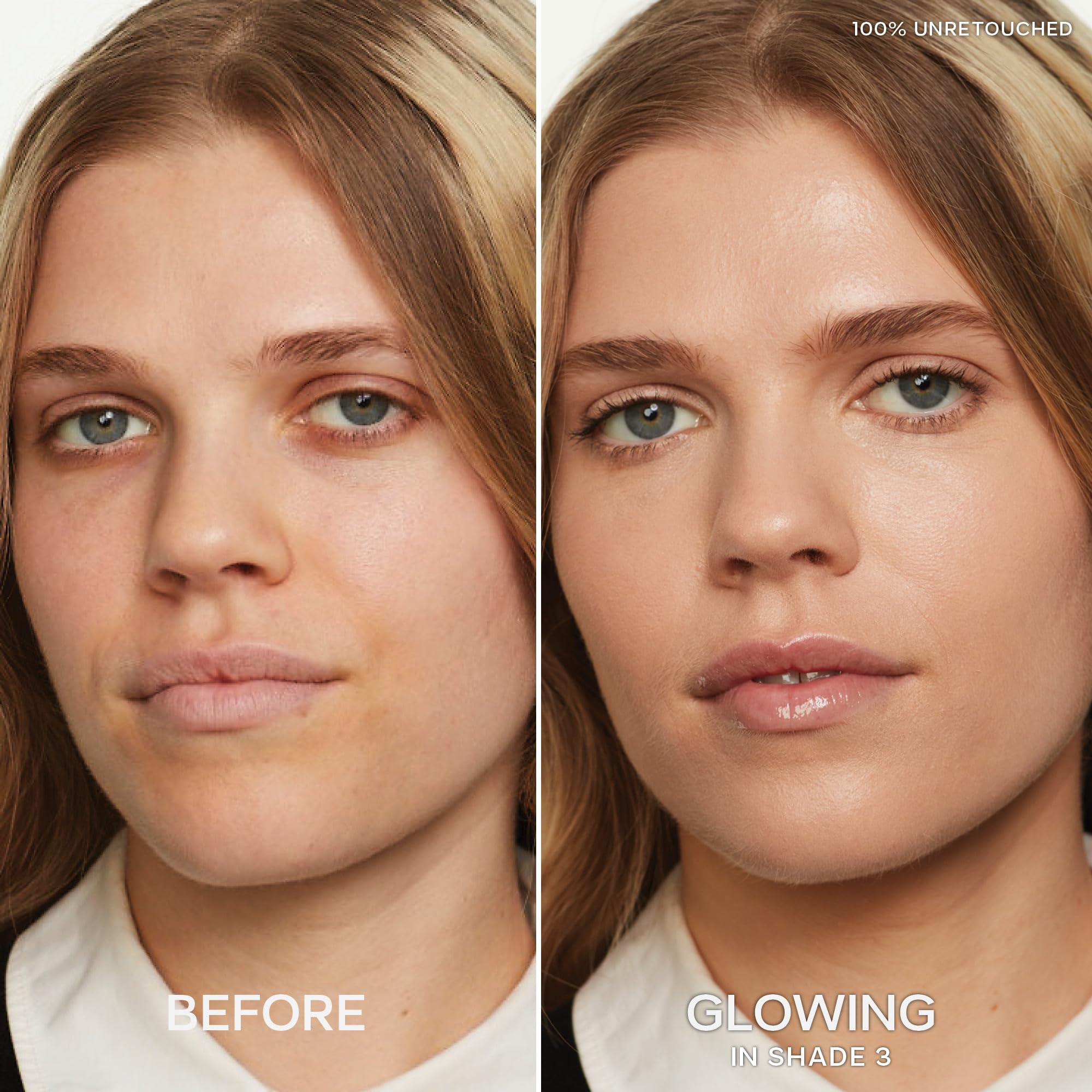 Concealer Saie sous les yeux montrant la couverture des cernes et rougeurs.