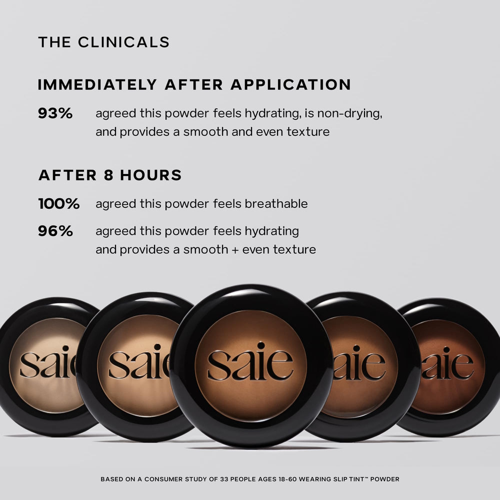 Ingrédients Phytosqualane et Silice dans Saie Slip Tint Poudre pour douceur et flou.