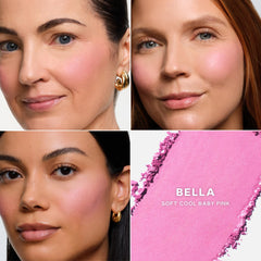 Saie SuperSuede Blush applique sur joues : rendu diffus et sain.