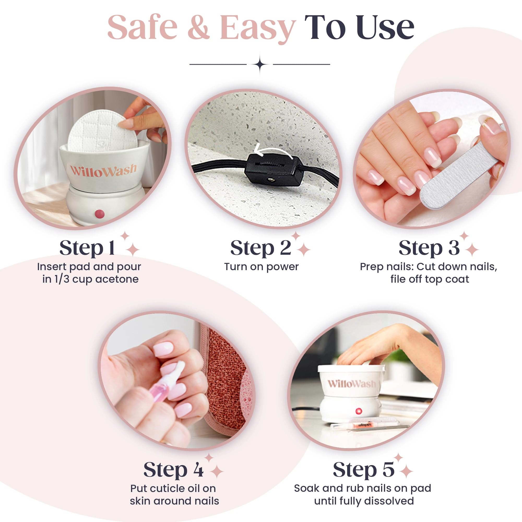 Processus simple : réchauffer l’acétone puis frotter sur les pads.