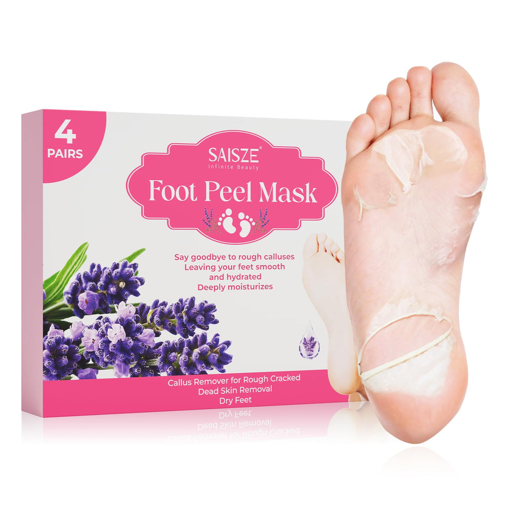 SAISZE masque-pieds-exfoliant-4-paires : exfolie en douceur les pieds secs pour plus de douceur.