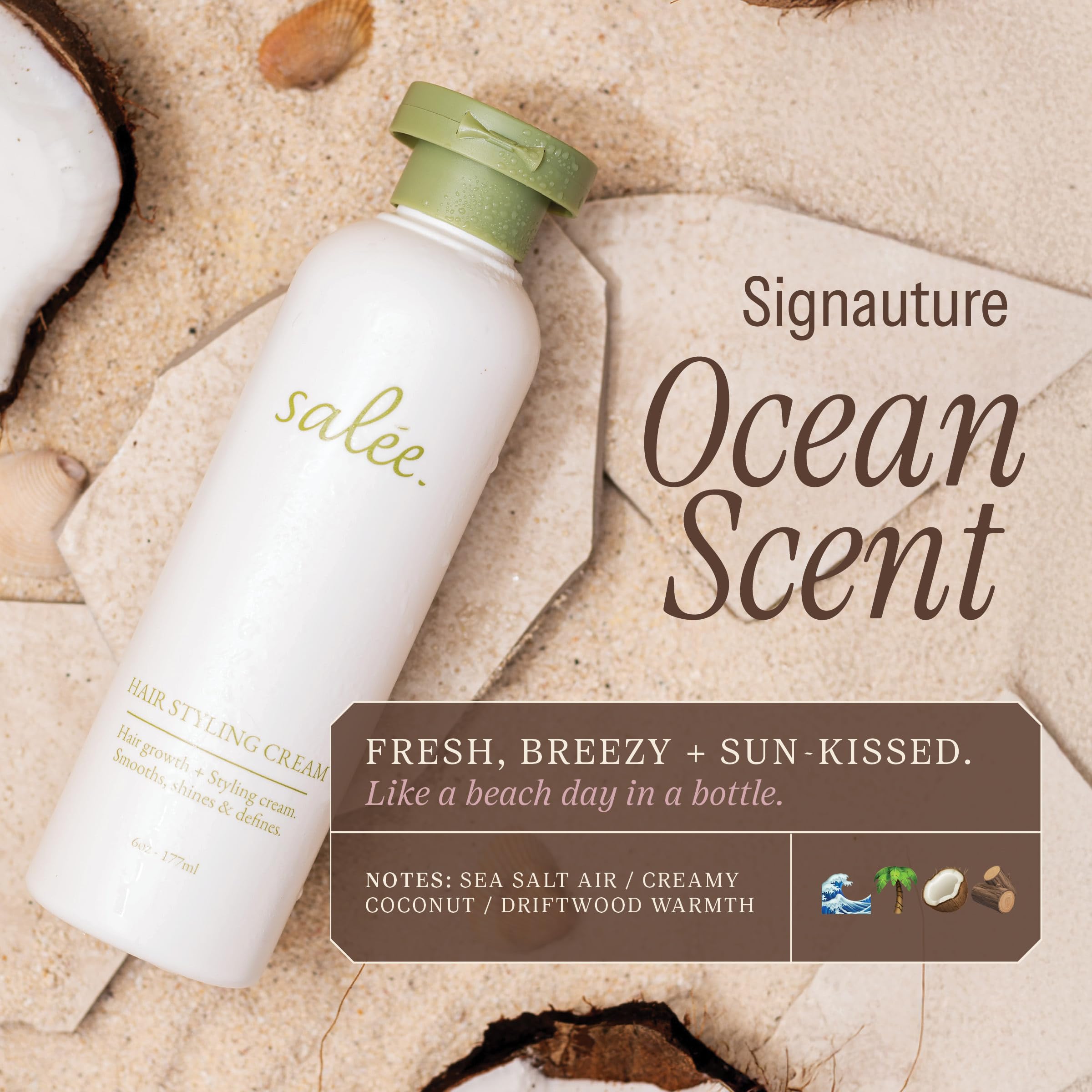 Cheveux brillants et hydratés après l’application de Salee Crème de styling.