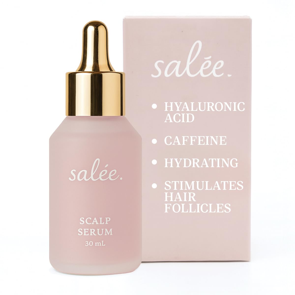 Salee Serum bouteille élégante pour cuir chevelu sec et hydratation durable.
