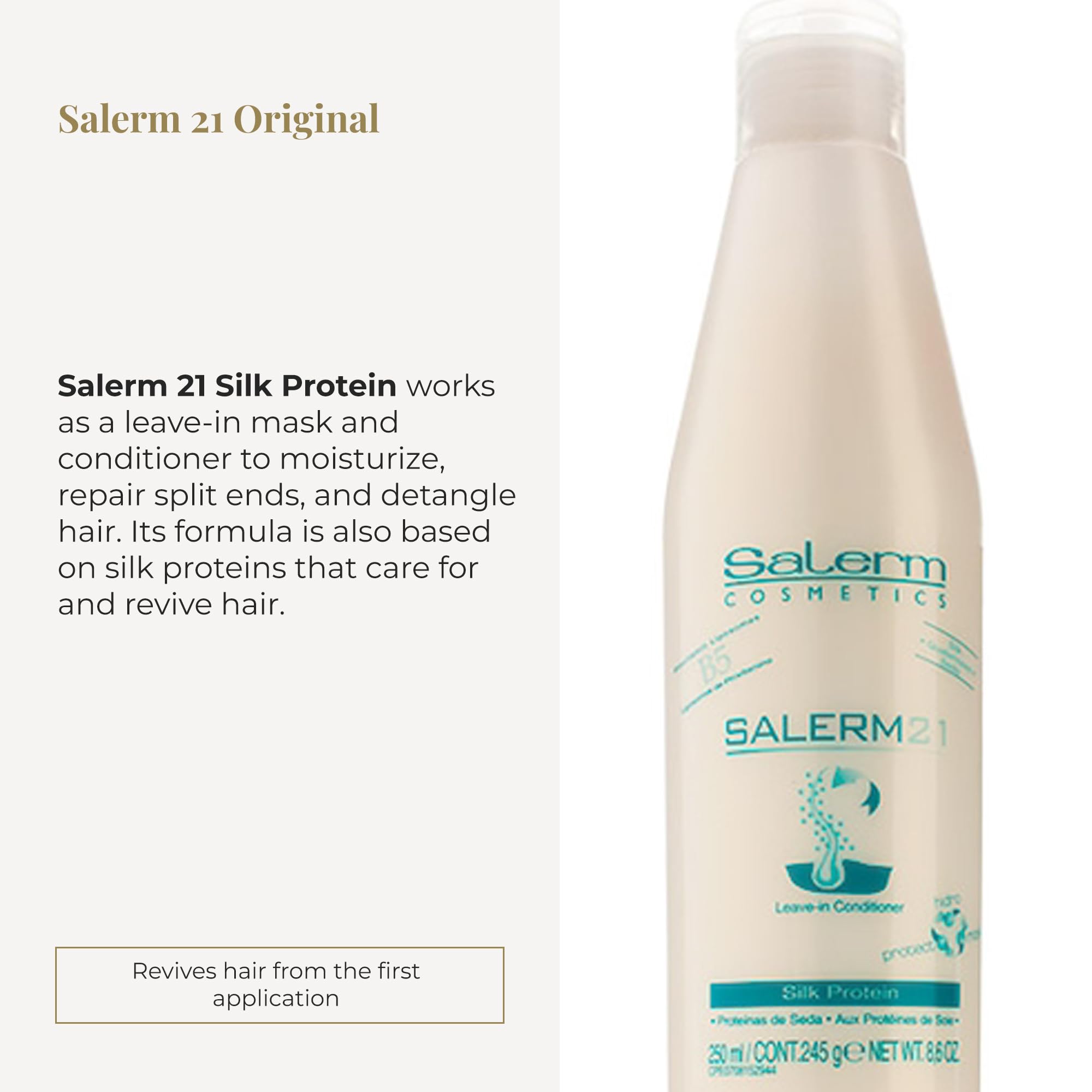 SALERM 21 Application-cheveux-humides: démêlage facilité et douceur.