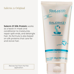 Application sur cheveux humides avec SALERM 21 pour démêlage facilité.