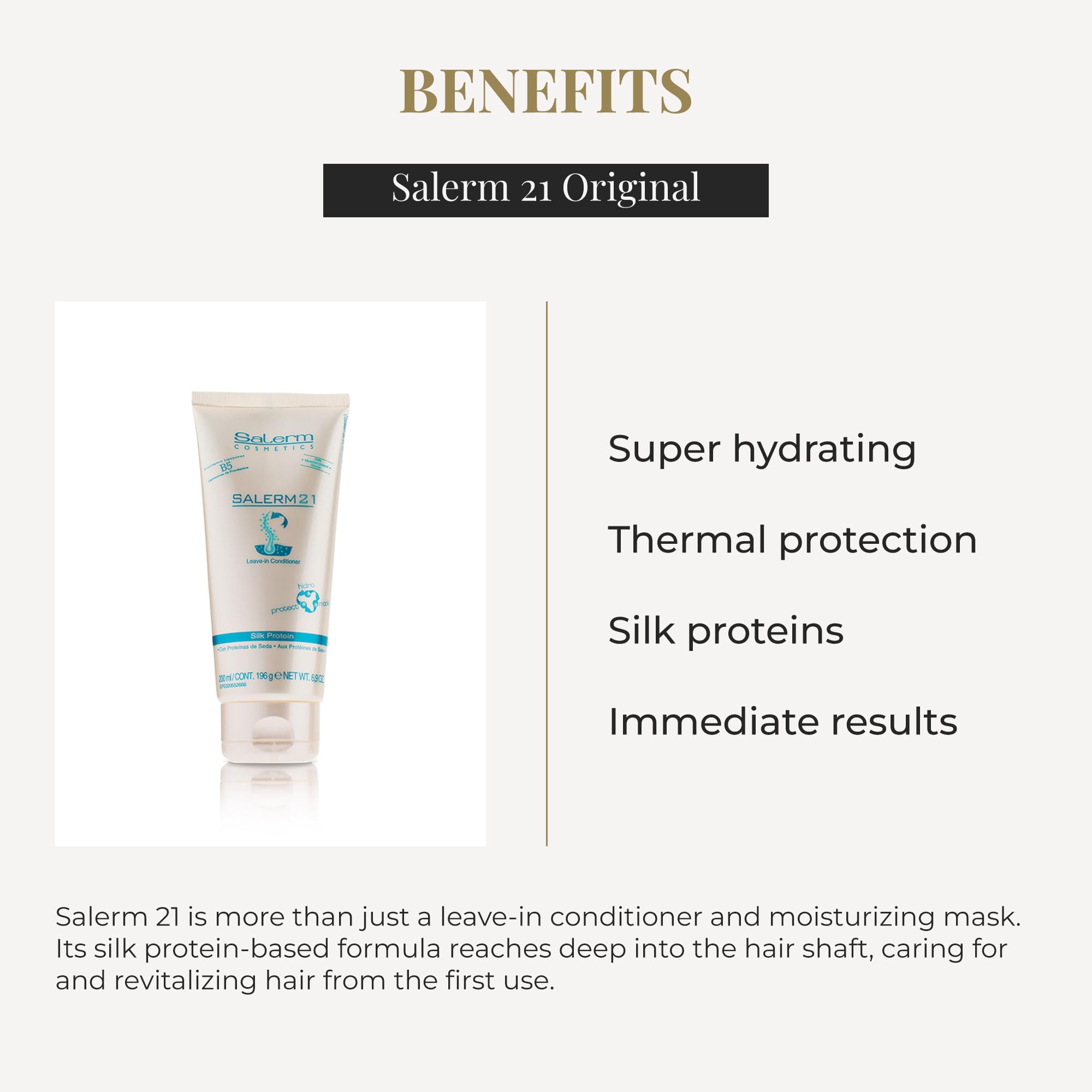 Application sur cheveux secs avec SALERM 21 pour prévenir la casse.