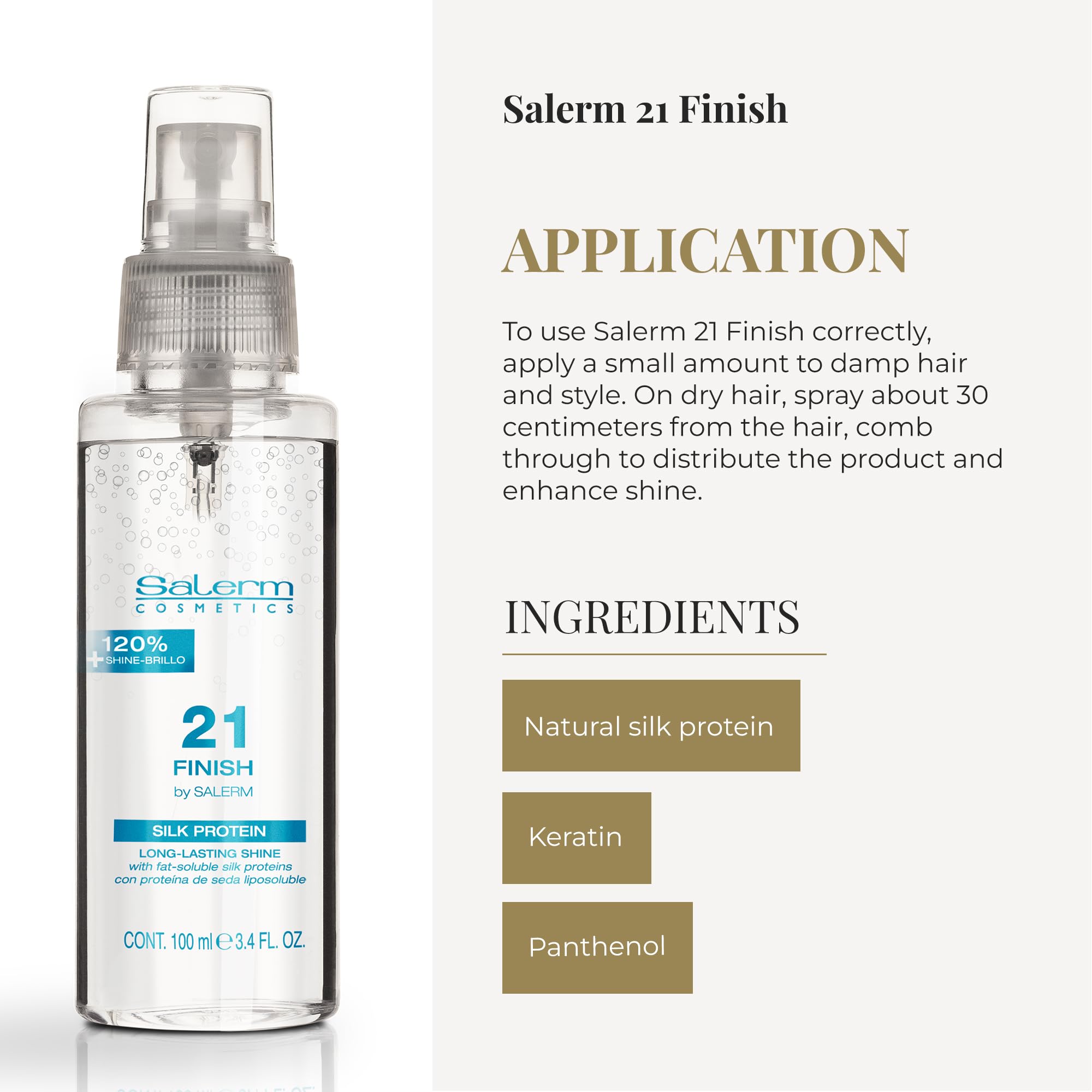 SALERM 21 Finish – panthénol liposome apporte brillance et douceur.