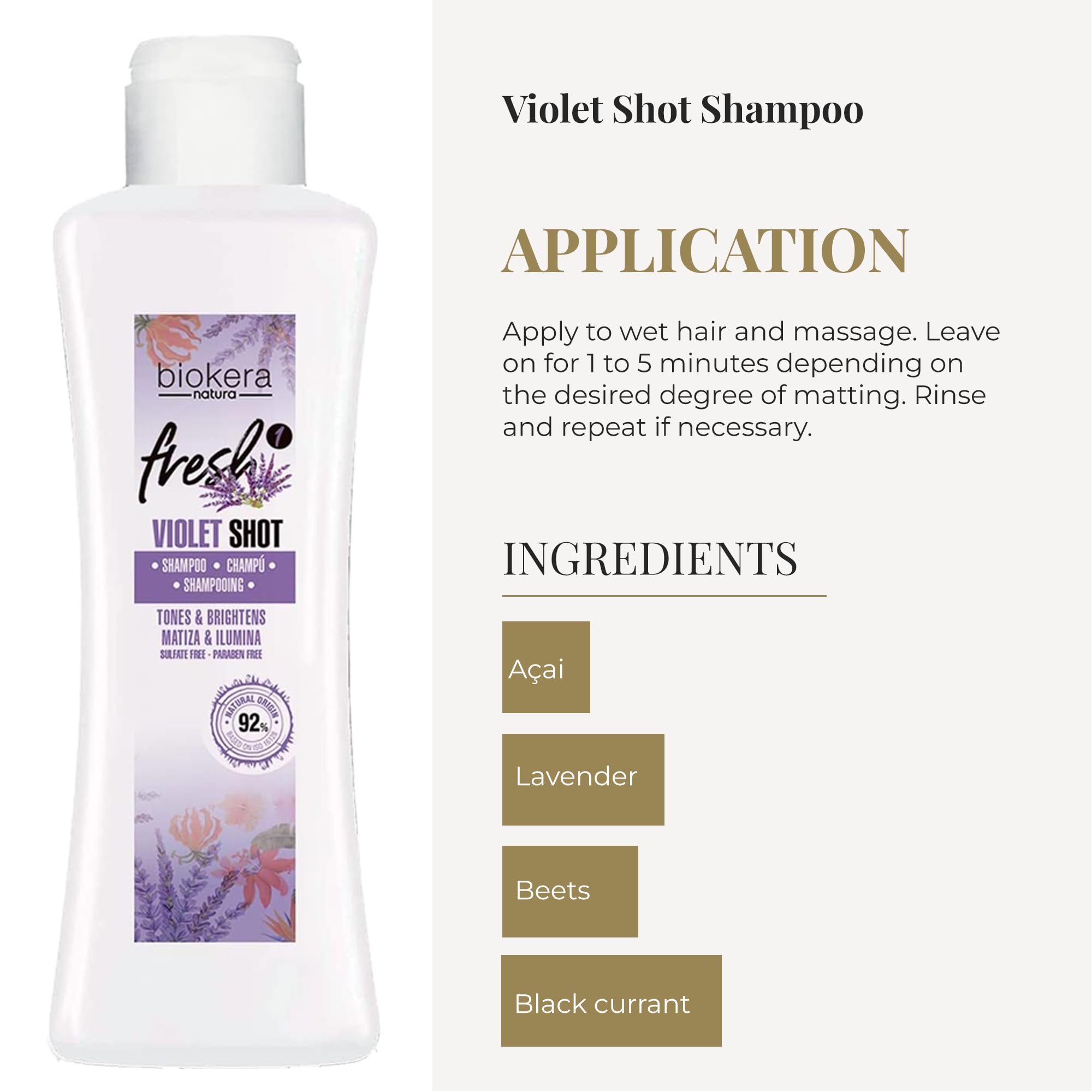 SALERM Biokera Fresh Violet, ingrédients naturels tels que açai et lavande pour les cheveux.