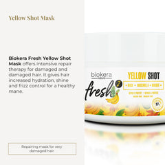 Masque SALERM Biokera Natura Yellow Shot répare les cheveux endommagés en profondeur.