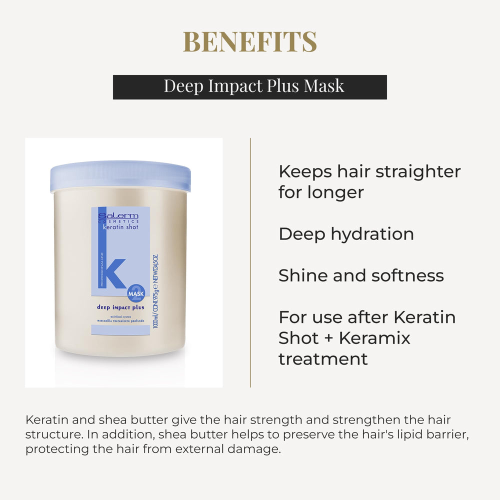 Cheveux après Keratin Shot bénéficiant du masque SALERM pour contrôle et lissage