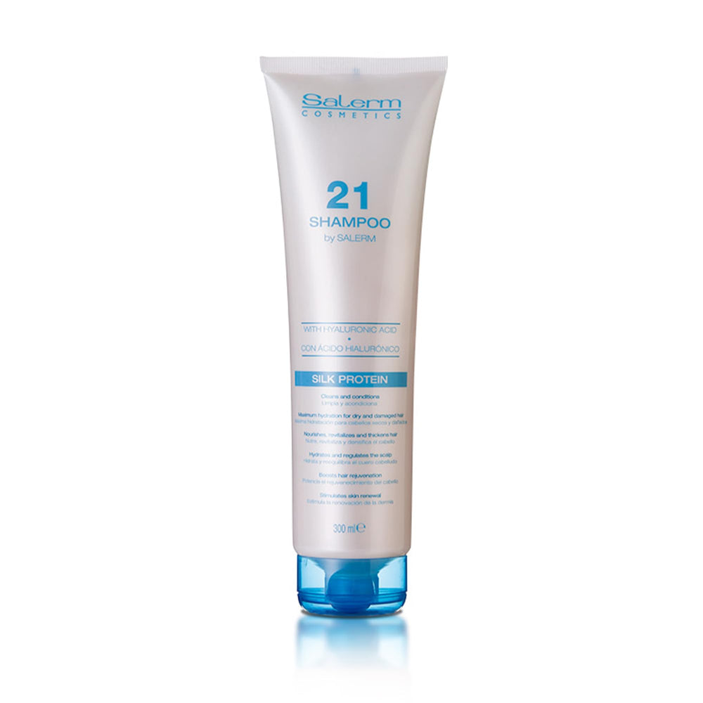 SALERM 21 shampooing: bouteille visible, hydratation en profondeur pour cheveux secs.
