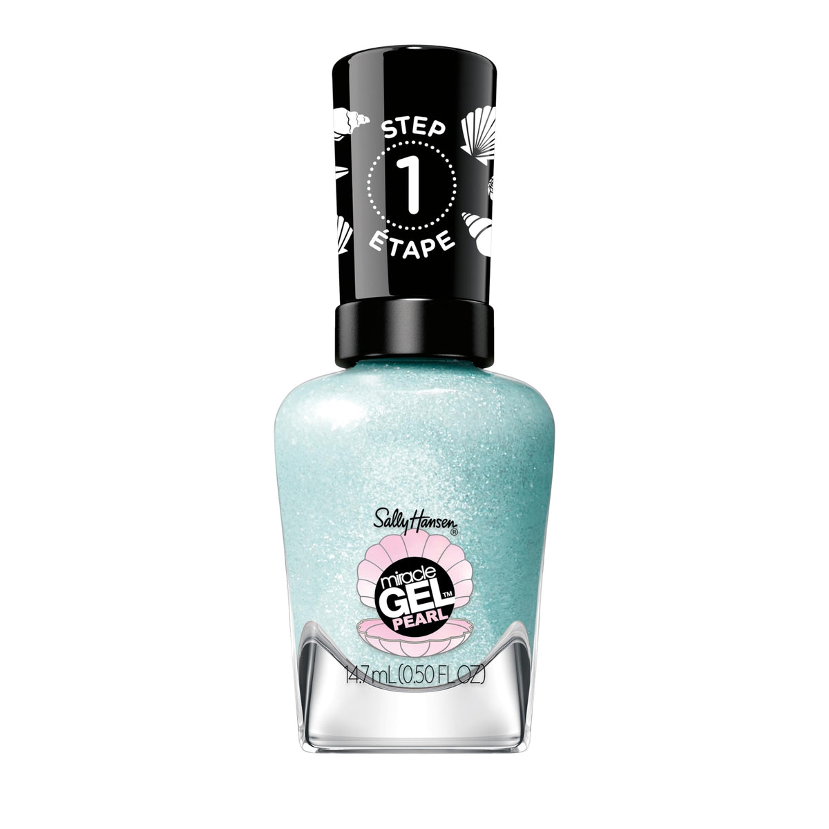 Sally Hansen Miracle Gel Perles Mer du Jour, bouteille bleue, idéale pour une manucure longue tenue sans UV.