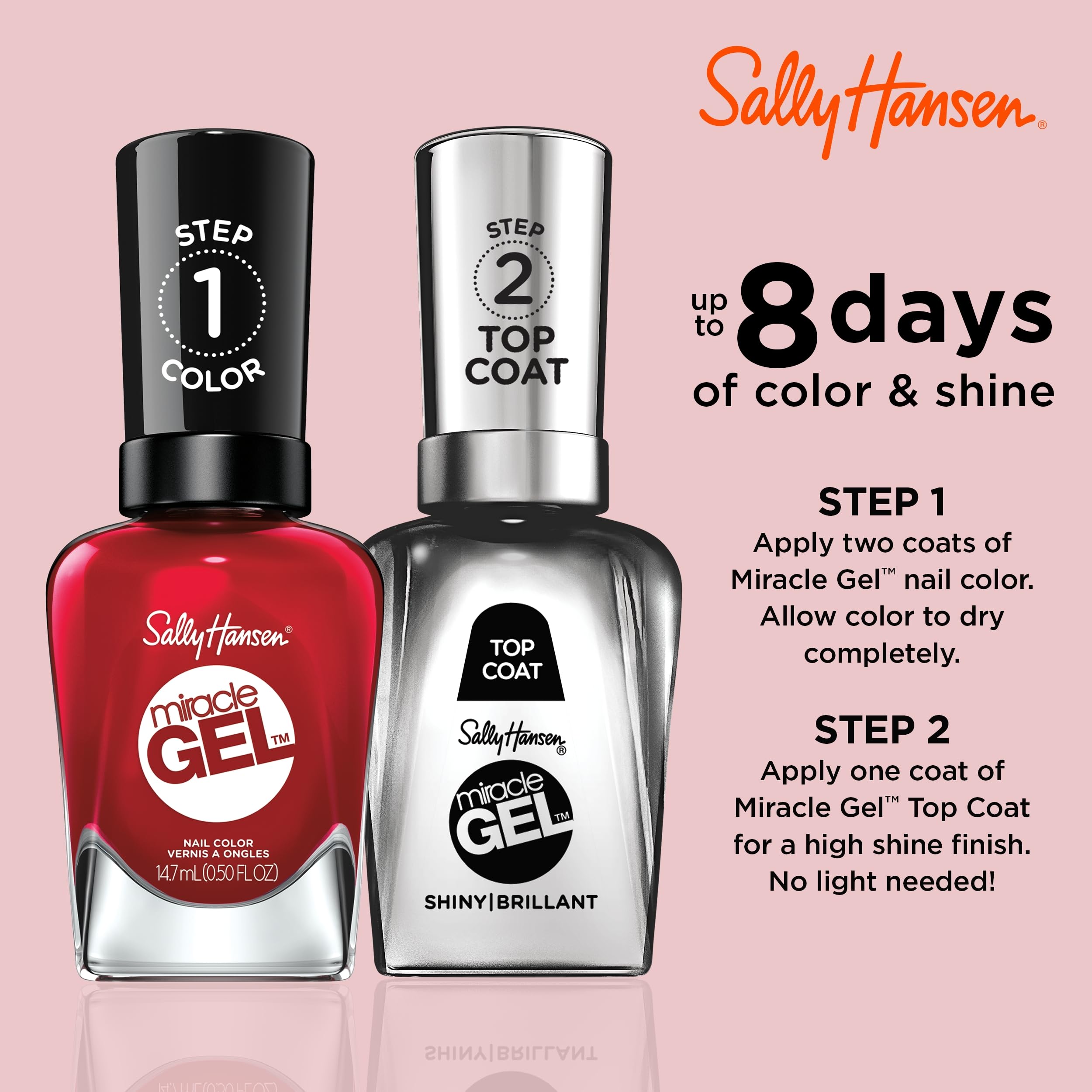 Sally Hansen Miracle Gel sans UV nécessaire, pratique sans lampe.
